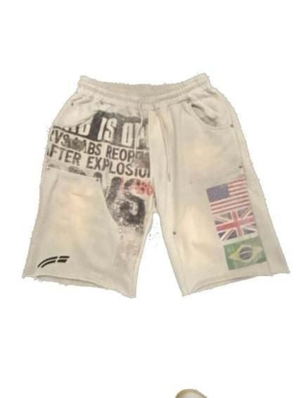 RVS Labs Sun Washed Graphic Shorts with Flag Prints and Metal Studs
